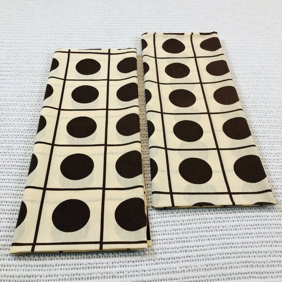 Vintage 70s WABASSO Geometric Brown Dots Pillowcase Set: Retro Mod Home Textile - Picture 9 of 11